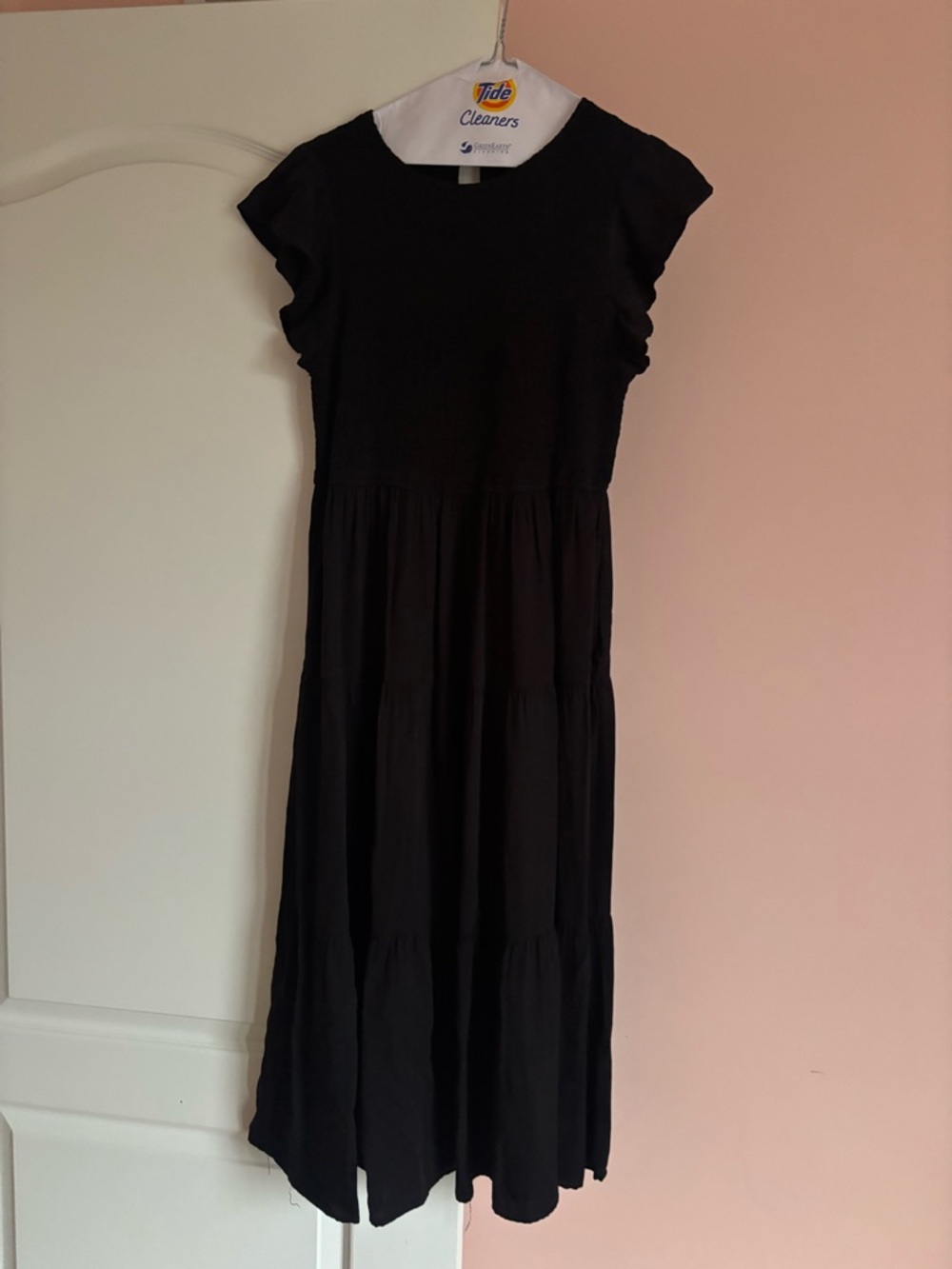 Women's Black Tiered Maxi Dress with Flutter Sleeves